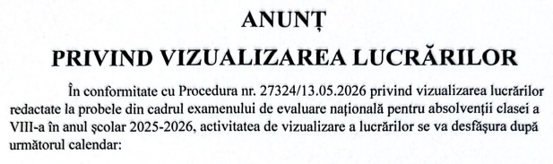 Anunt privind vizualizarea lucrarilor scrise